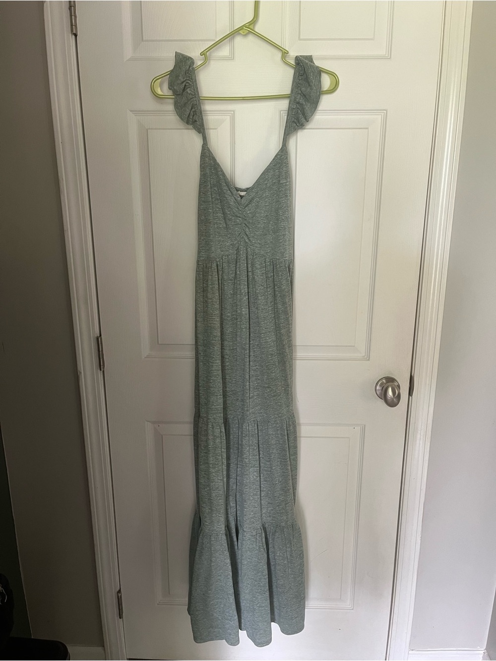 Light Sage Green Ruffled Strap Maxi Dress